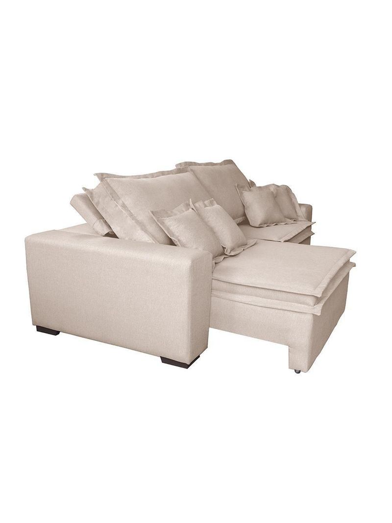 Sofa Retrátil E Reclinável Com Molas Cama Inbox Premium 2,32m Tecido Em Linho Bege Claro