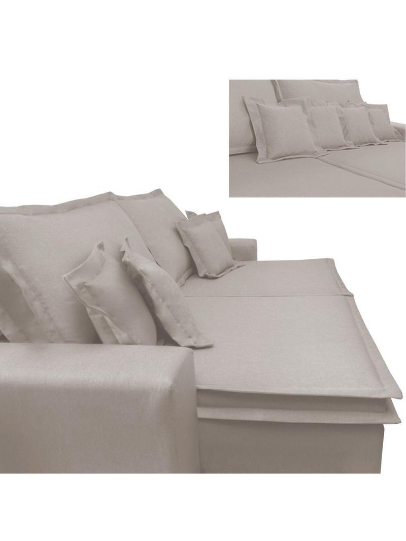 Sofa Retrátil E Reclinável Com Molas Cama Inbox Premium 2,32m Tecido Em Linho Bege Claro