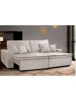 Sofa Retrátil E Reclinável Com Molas Cama Inbox Premium 2,32m Tecido Em Linho Bege Claro