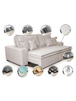 Sofa Retrátil E Reclinável Com Molas Cama Inbox Premium 2,32m Tecido Em Linho Bege Claro