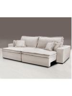 Sofa Retrátil E Reclinável Com Molas Cama Inbox Premium 2,32m Tecido Em Linho Bege Claro