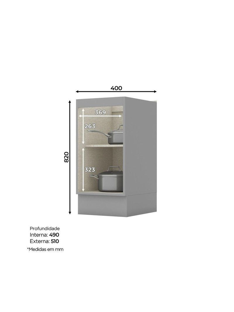 Balcão de Cozinha 40 cm Amy Casa 812 Cinza