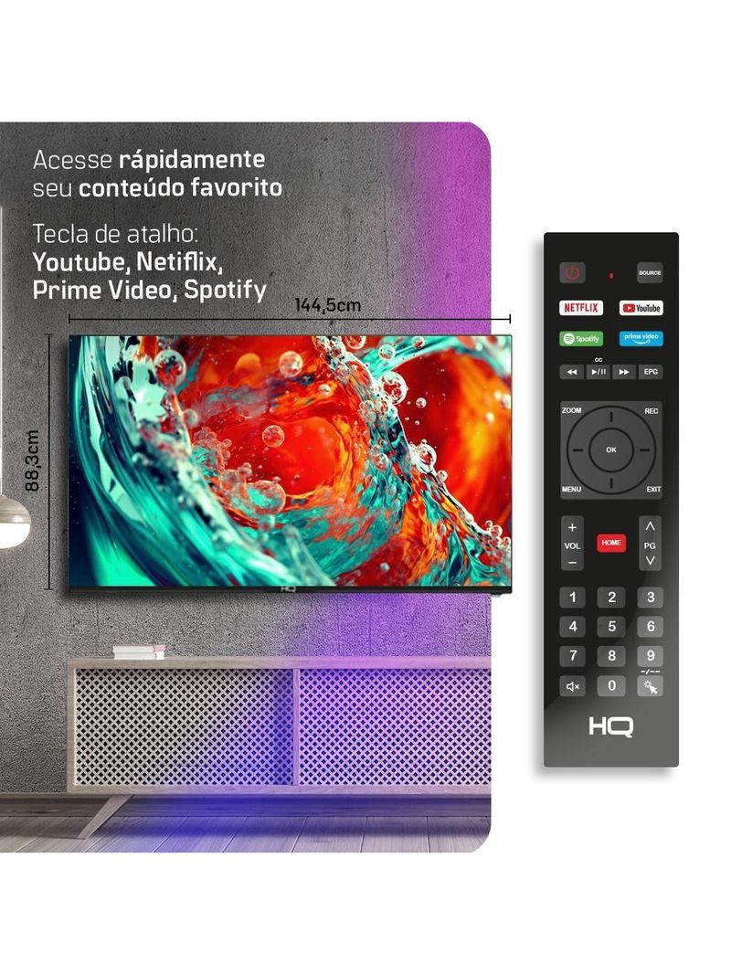 Smart TV HQ 65 4K Tela Sem Bordas Design Slim HQS65NKHM Bivolt