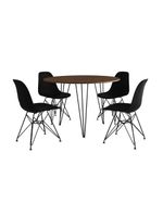 Mesa De Jantar Redonda 90Cm Amêndoa Clips 3 Pés Com 4 Cadeiras Eames Eiffel Pretas Ferro Preto