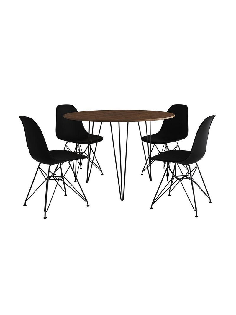 Mesa De Jantar Redonda 90Cm Amêndoa Clips 3 Pés Com 4 Cadeiras Eames Eiffel Pretas Ferro Preto
