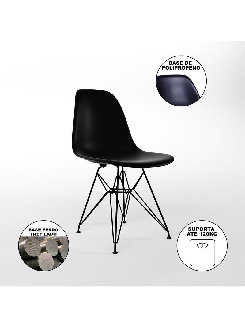Mesa De Jantar Redonda 90Cm Amêndoa Clips 3 Pés Com 4 Cadeiras Eames Eiffel Pretas Ferro Preto