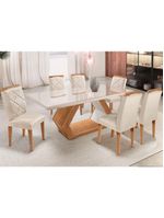 Mesa Alvorada 180 Tp Mdf Vidro Canto Reto 6 Cadeiras Rufato Veludo Creme/off White/imbuia/serig Off