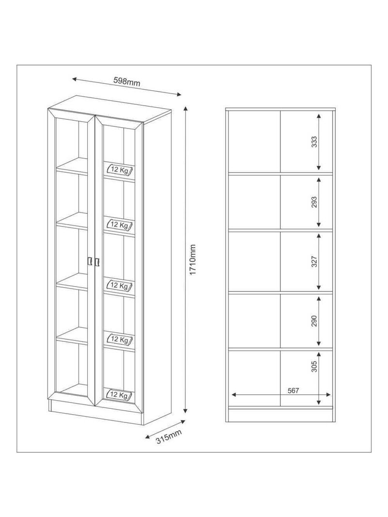 Armário Estante com 2 Portas de Vidro CR25069 Branco