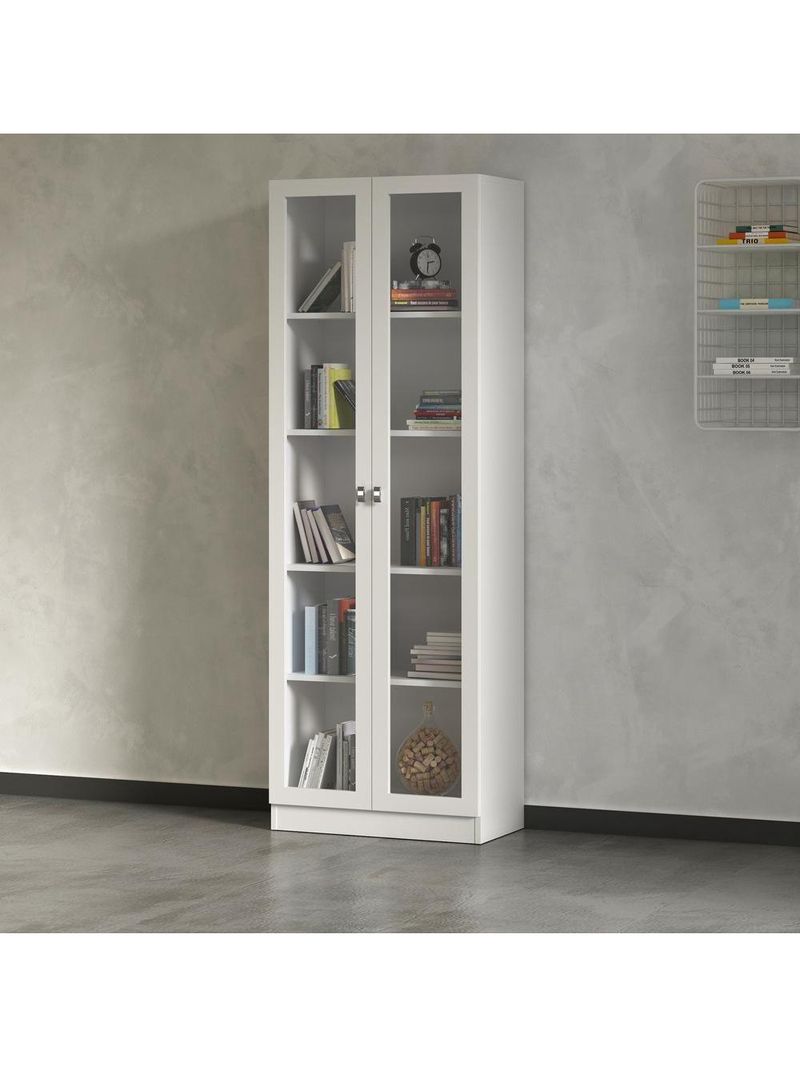 Armário Estante com 2 Portas de Vidro CR25069 Branco