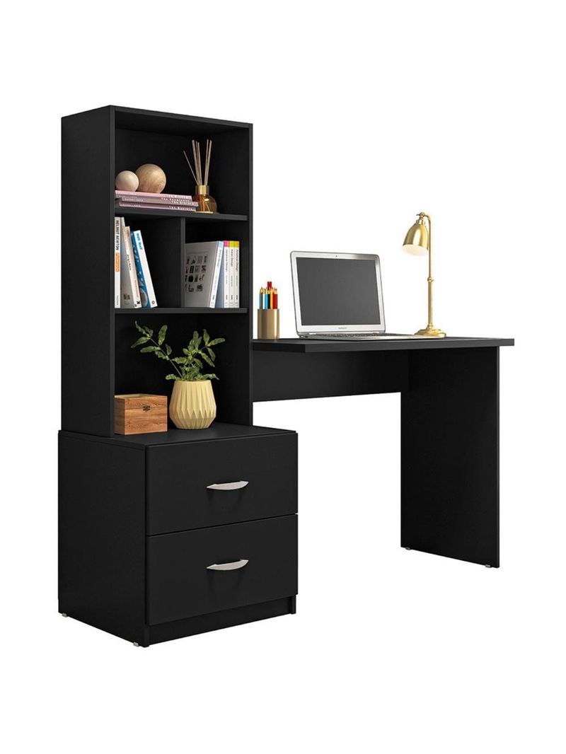 Mesa Escrivaninha com Estante Livreiro 138cm Jay Preto Z49 - Mpozenato