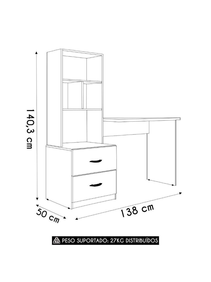 Mesa Escrivaninha com Estante Livreiro 138cm Jay Preto Z49 - Mpozenato