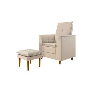 Poltrona De Amamentação Eva Com Puff Pé Palito Bebê Suede - Cor: Bege