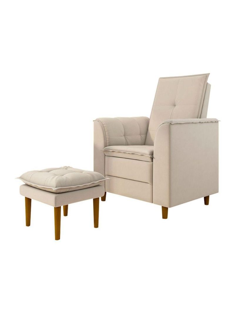 Poltrona De Amamentação Eva Com Puff Pé Palito Bebê Suede Cor:bege