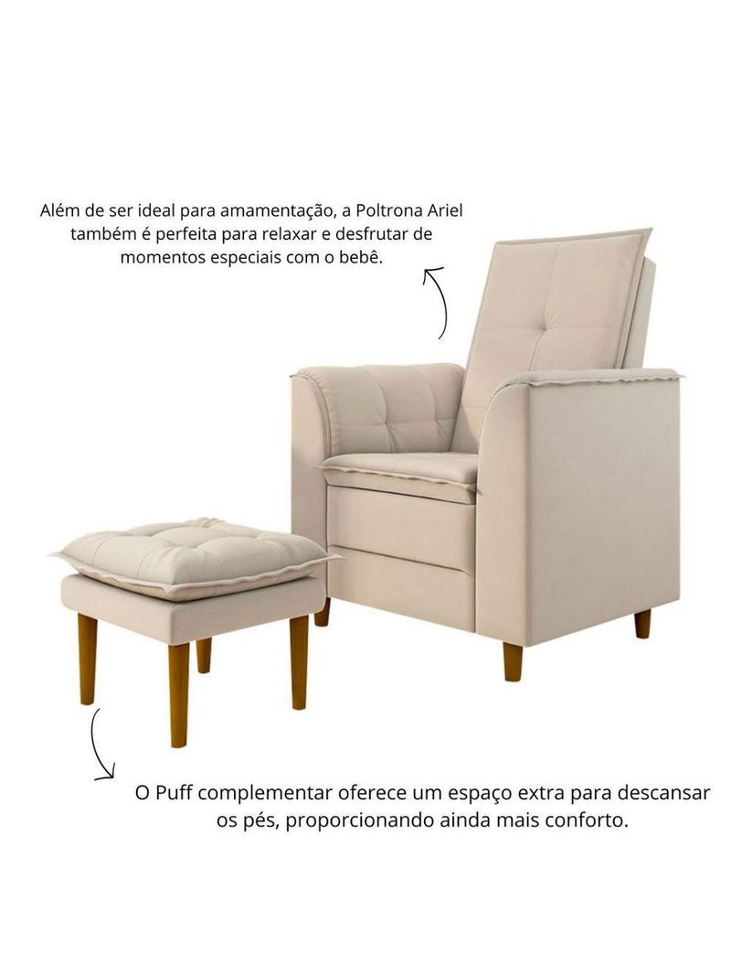 Poltrona De Amamentação Eva Com Puff Pé Palito Bebê Suede Cor:bege
