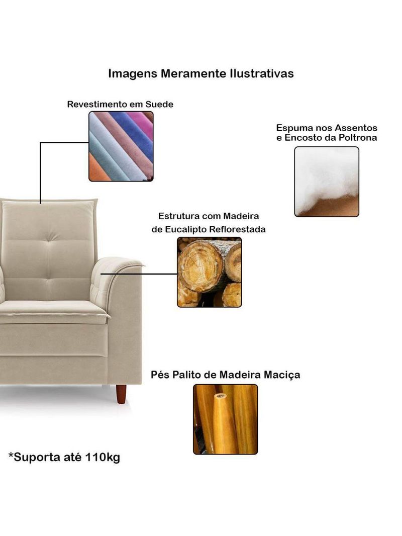 Poltrona De Amamentação Eva Com Puff Pé Palito Bebê Suede Cor:bege