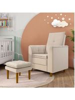 Poltrona De Amamentação Eva Com Puff Pé Palito Bebê Suede Cor:bege