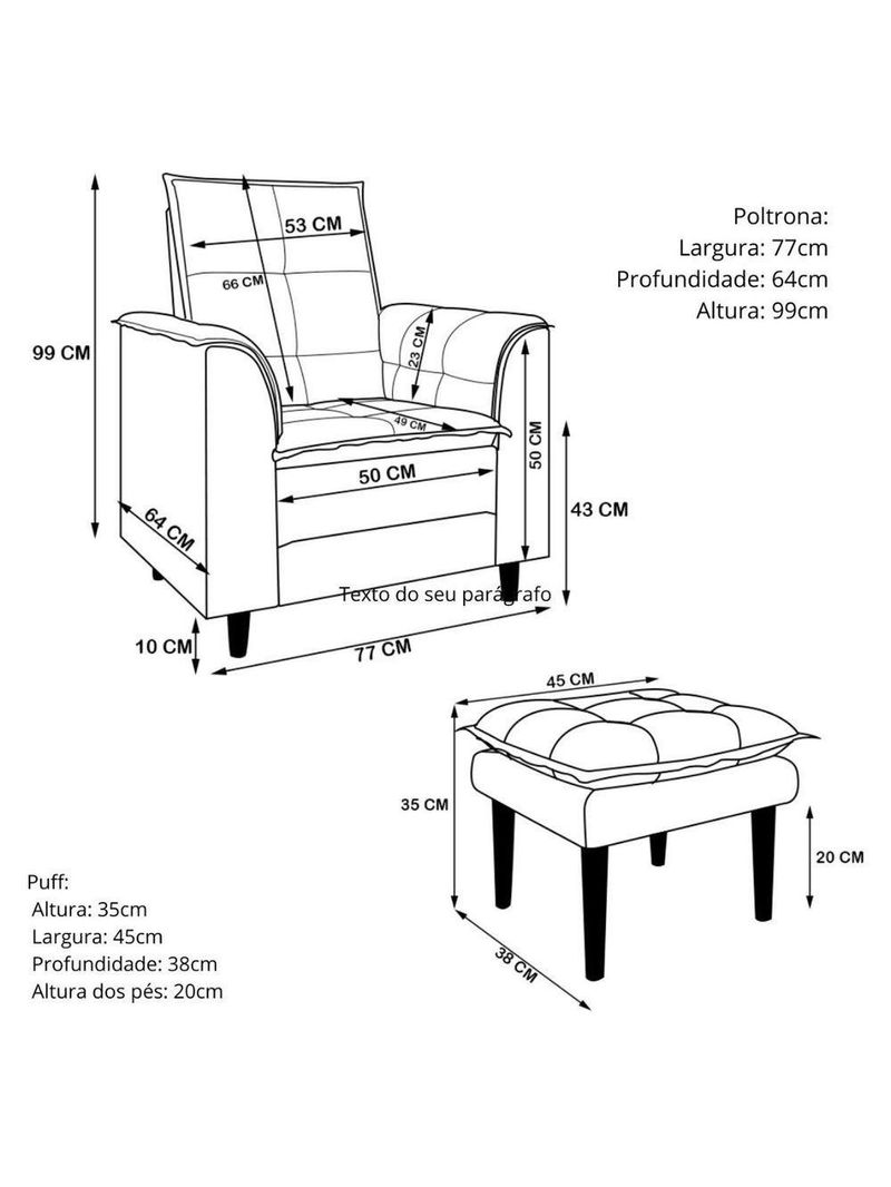 Poltrona De Amamentação Eva Com Puff Pé Palito Bebê Suede Cor:bege
