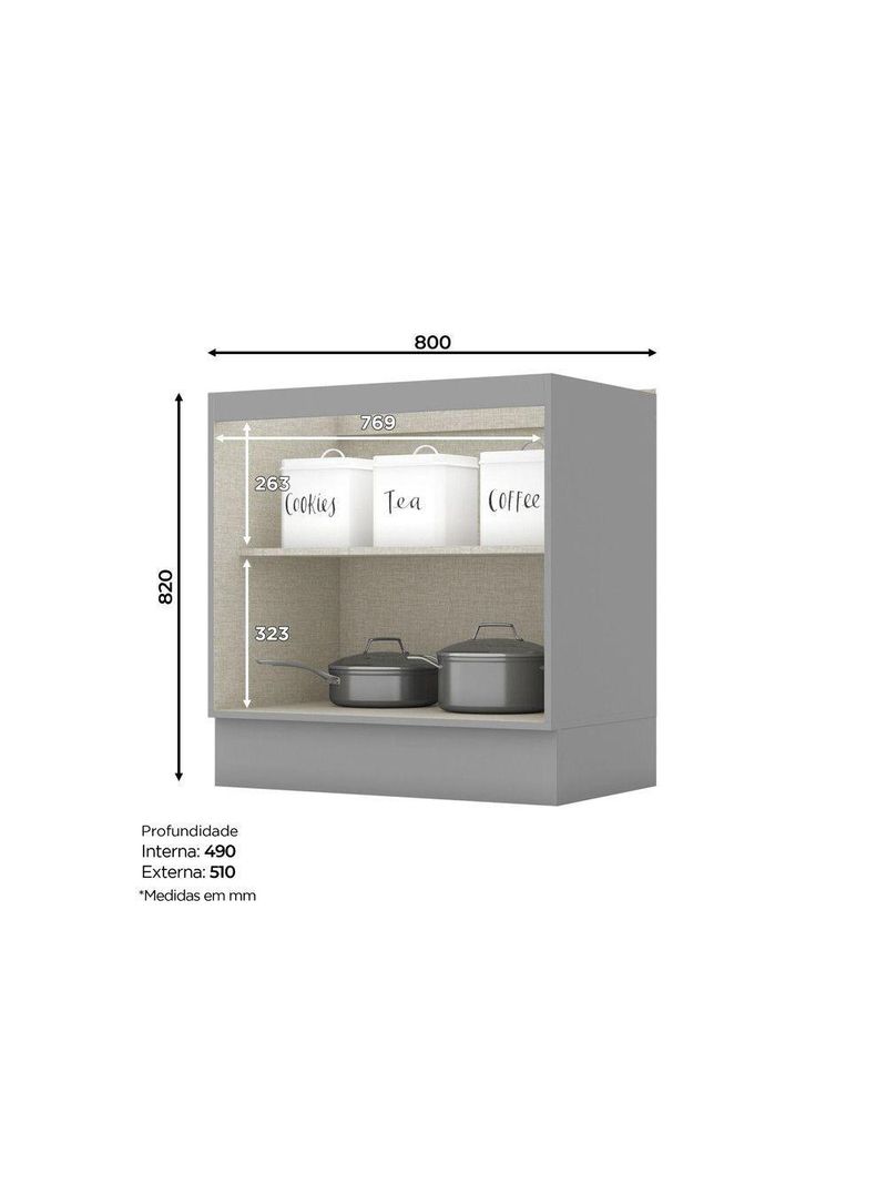 Balcão De Cozinha 2 Portas 80 Cm Amy Casa 812 Cinza