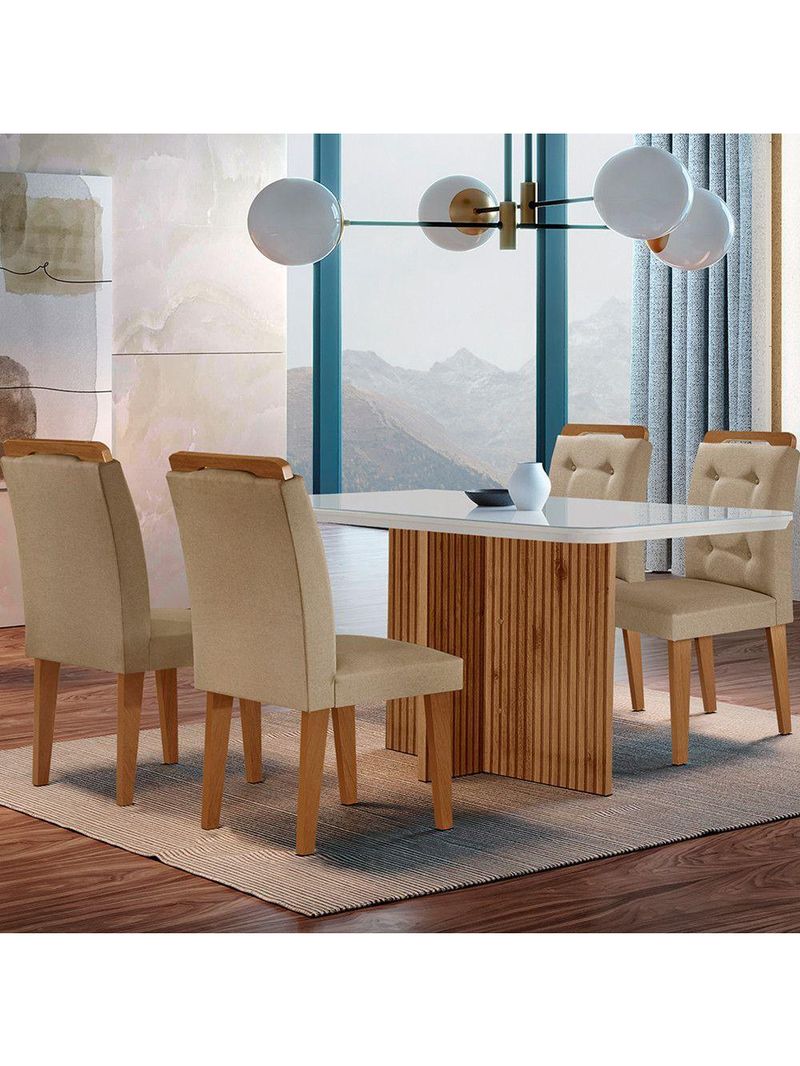 Mesa Olímpia 120cm Mdf Canto Copo - 4 Cadeiras Carol