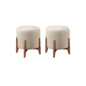 Kit 2 Puff Decorativo para Sala Redondo Luxo Viena Linho Marfim