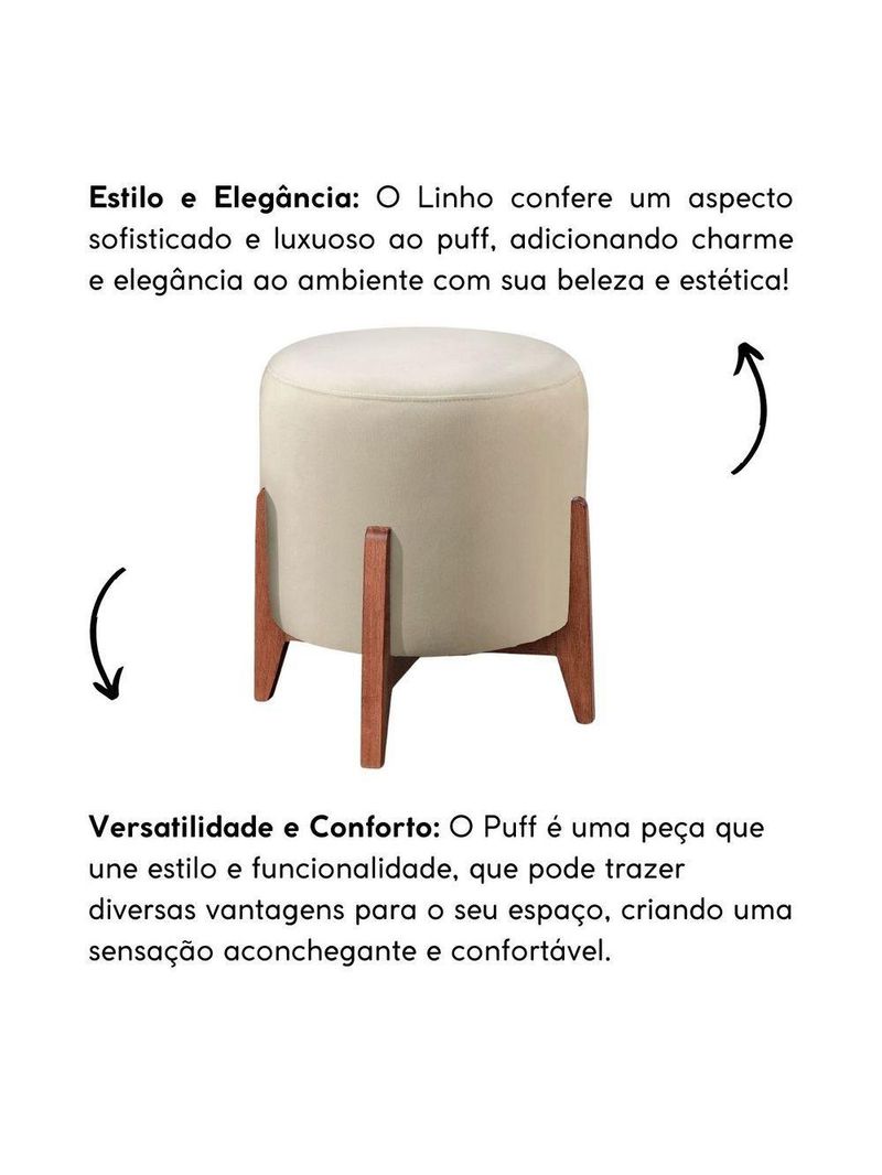 Kit 2 Puff Decorativo para Sala Redondo Luxo Viena Linho Marfim