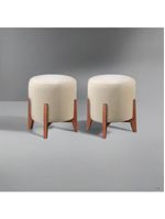 Kit 2 Puff Decorativo para Sala Redondo Luxo Viena Linho Marfim