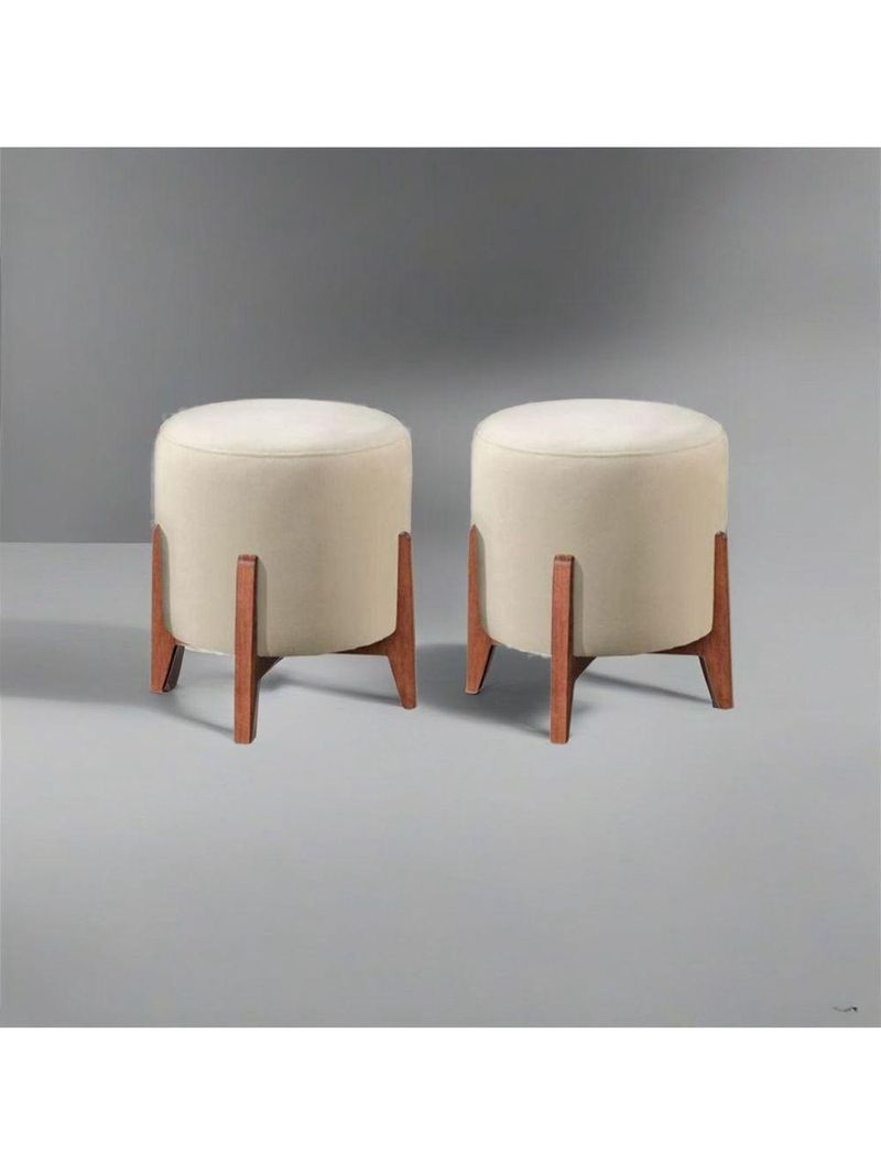 Kit 2 Puff Decorativo para Sala Redondo Luxo Viena Linho Marfim