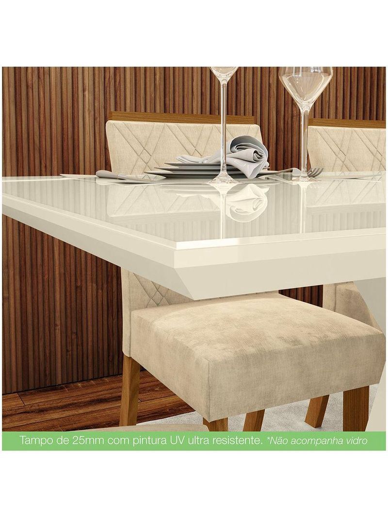 Conjunto Sala De Jantar Mesa 160cm Vidro 6 Cadeiras Lupita Casa 812 Nature Off White E Linho