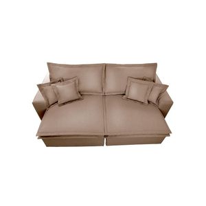 Sofa Retrátil E Reclinável Com Molas Cama Inbox Premium 2,72m Tecido Em Linho Bege Escuro