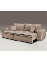 Sofa Retrátil E Reclinável Com Molas Cama Inbox Premium 2,72m Tecido Em Linho Bege Escuro