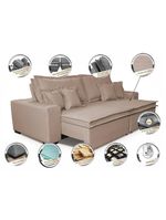 Sofa Retrátil E Reclinável Com Molas Cama Inbox Premium 2,72m Tecido Em Linho Bege Escuro