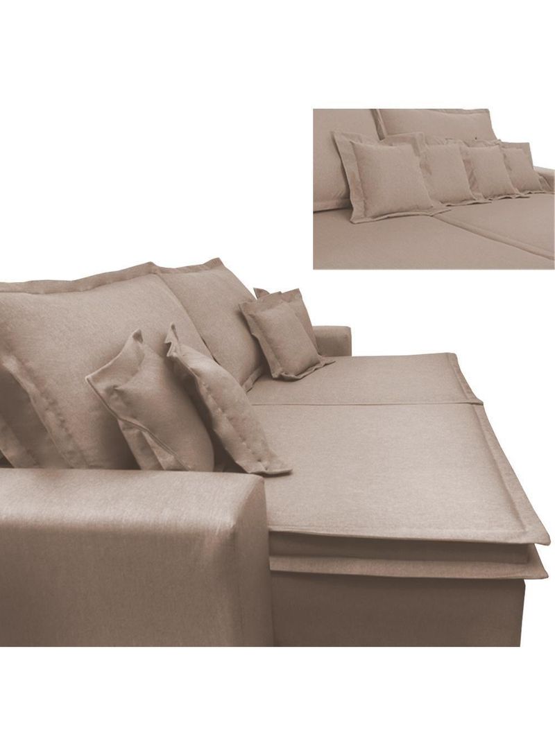 Sofa Retrátil E Reclinável Com Molas Cama Inbox Premium 2,72m Tecido Em Linho Bege Escuro