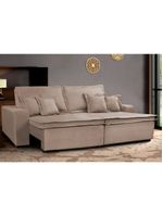 Sofa Retrátil E Reclinável Com Molas Cama Inbox Premium 2,72m Tecido Em Linho Bege Escuro