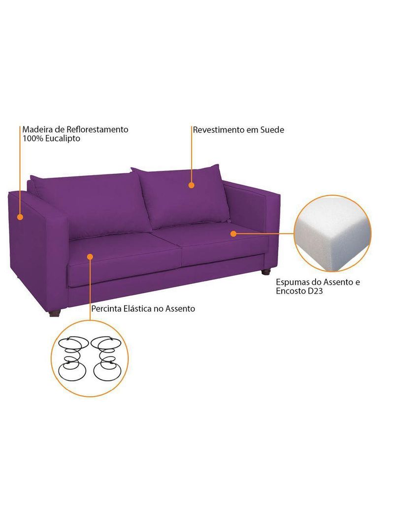 Sofá 2 Lugares Lisboa Suede - Amarena Móveis Cor Roxo
