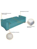 Sofá Cama 3 Lugares Jobim Suede Azul Turquesa