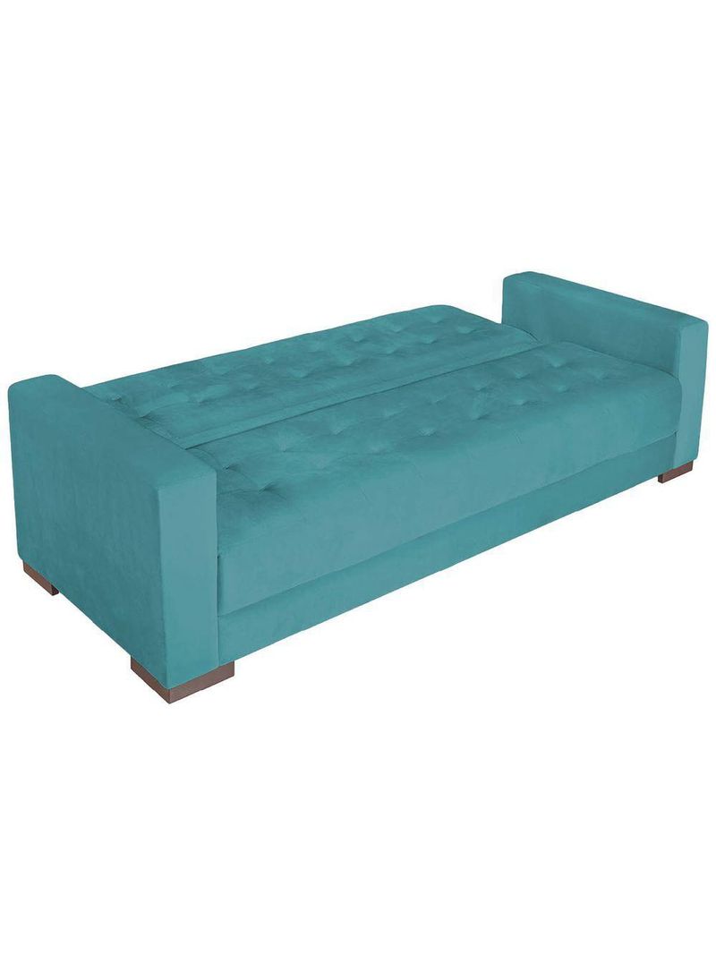 Sofá Cama 3 Lugares Jobim Suede Azul Turquesa