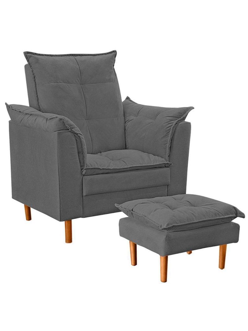 Poltrona De Amamentação Celine Com Puff Suede Cinza