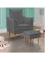 Poltrona De Amamentação Celine Com Puff Suede Cinza