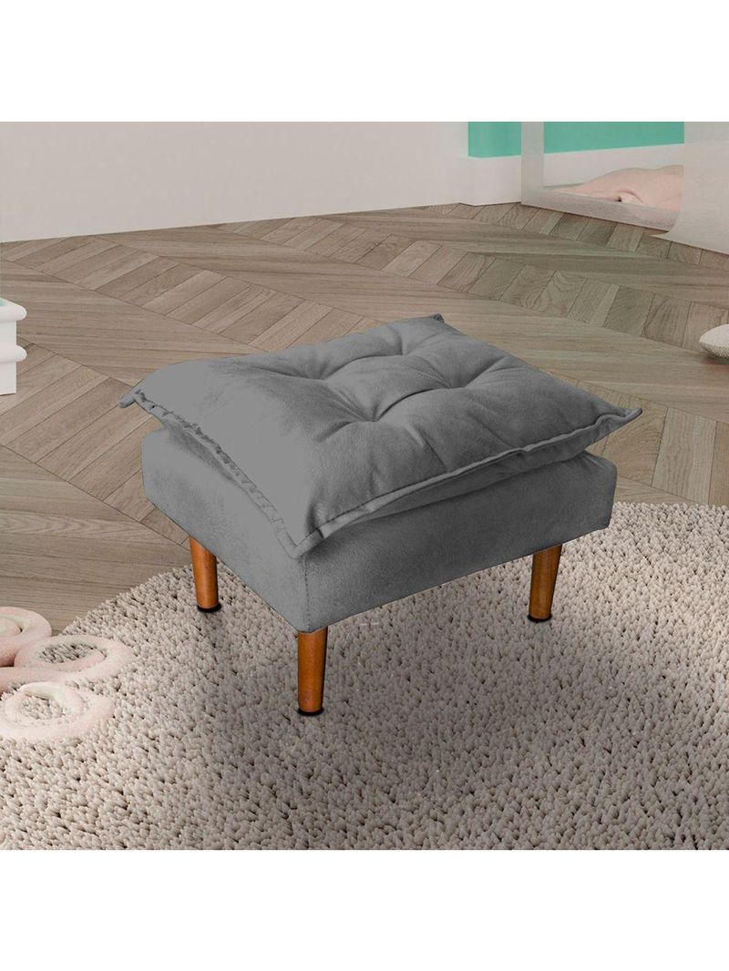 Poltrona De Amamentação Celine Com Puff Suede Cinza