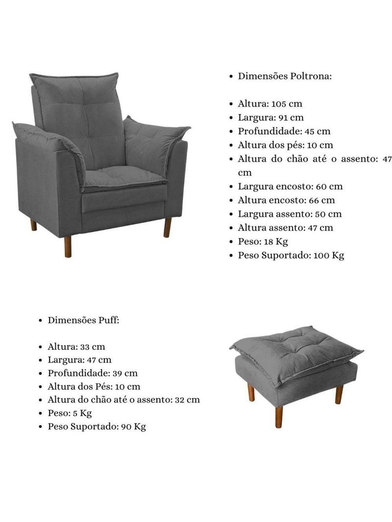 Poltrona De Amamentação Celine Com Puff Suede Cinza