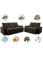 Conjunto De Sofá 3 E 2 Lugares Retrátil E Reclinável 2,00x1,50m Cama Inbox Smal Suede Café