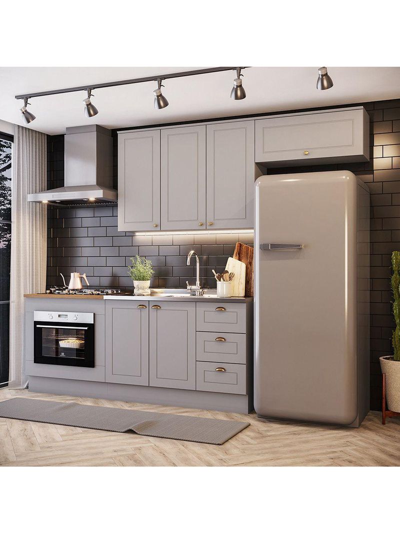 Cozinha 4 Peças Com Módulo De Forno De Embutir Amy Casa 812 Cinza