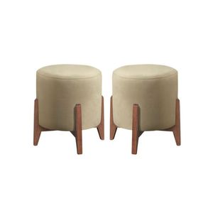Kit 2 Puff Decorativo para Sala Redondo Luxo Dallas Veludo Bege