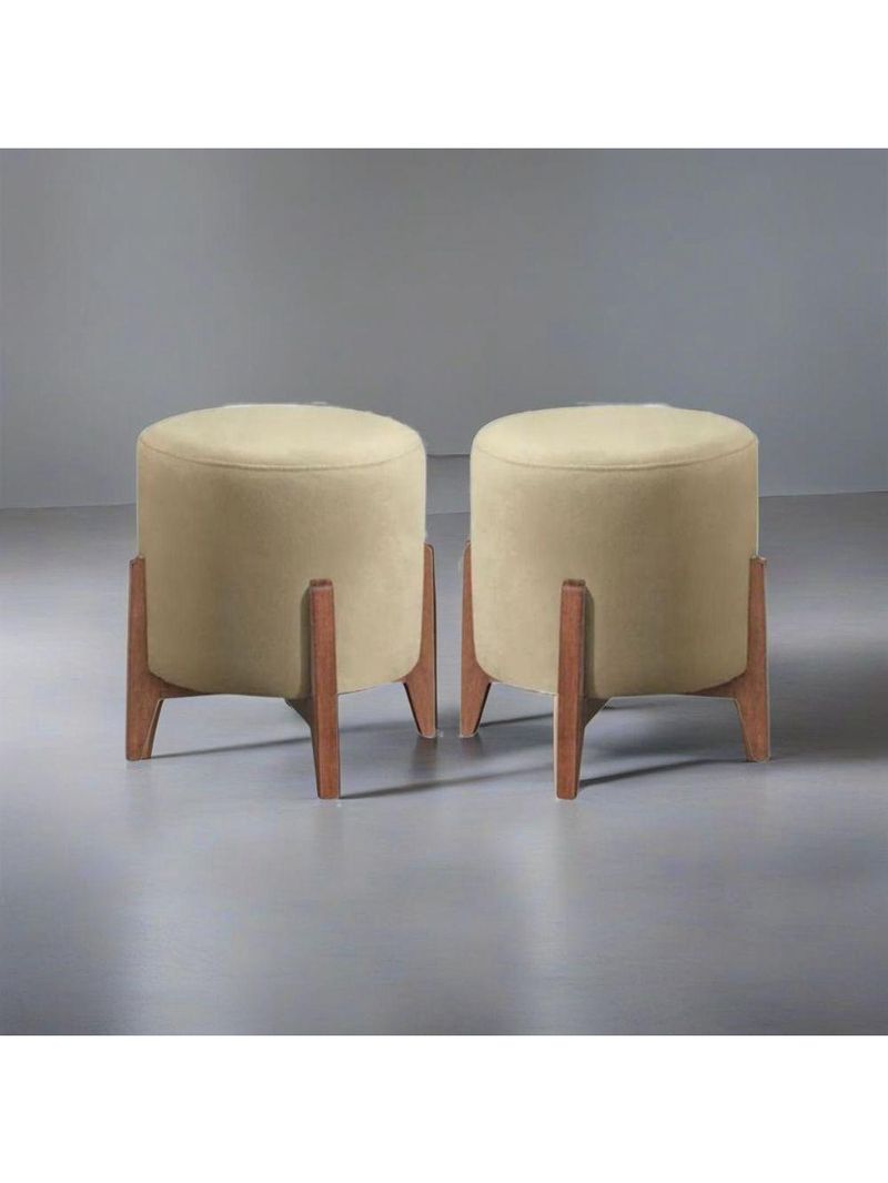 Kit 2 Puff Decorativo para Sala Redondo Luxo Dallas Veludo Bege