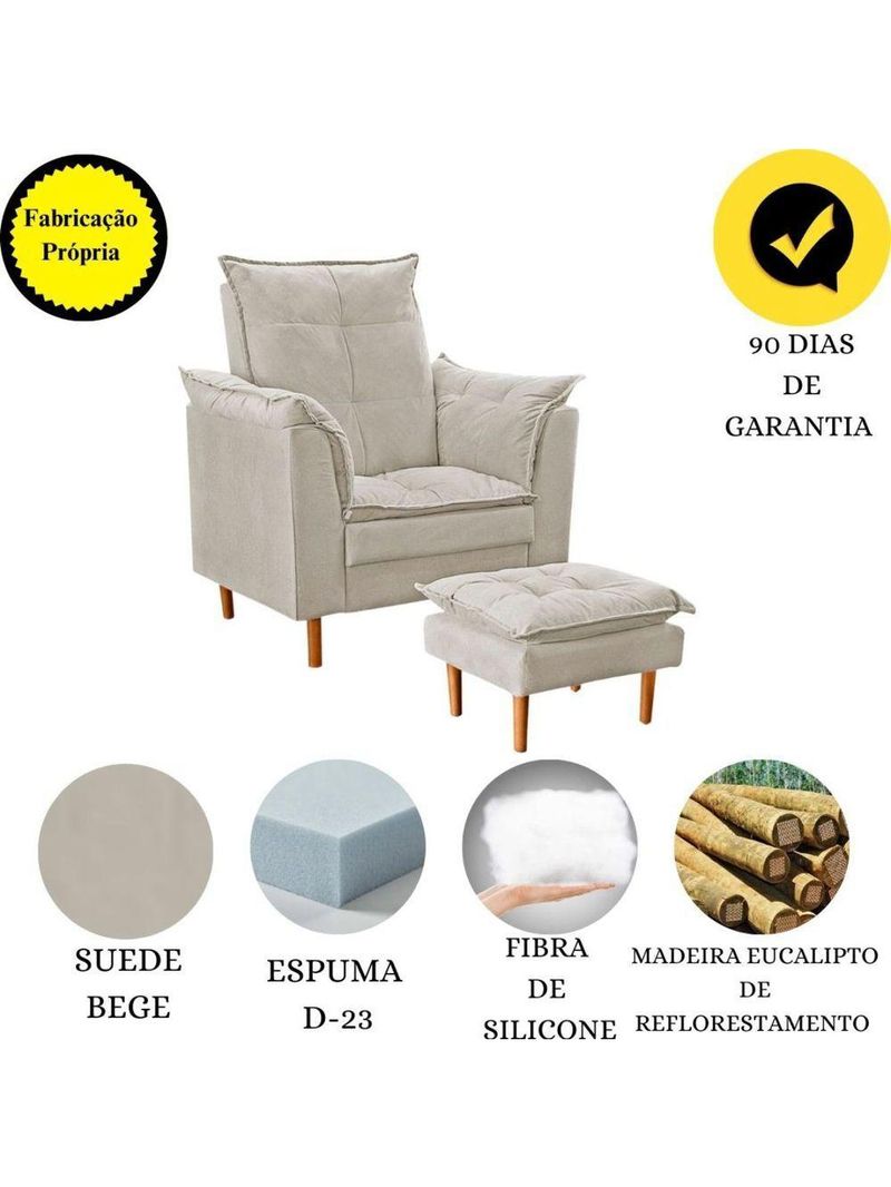 Poltrona De Amamentação Com Puff Quarto Bebê Angelina Suede Cor:bege