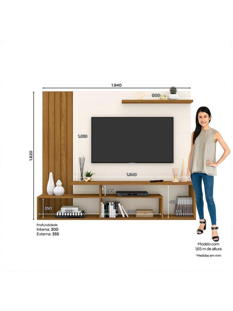 Painel Para Tv Ate 65" Kiara Casa 812 Nature Off White