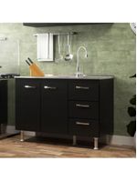 Balcão De Cozinha Sem Pia E Tampo 2 Portas 3 Gavetas Carolina - Black Black
