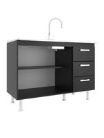 Balcão De Cozinha Sem Pia E Tampo 2 Portas 3 Gavetas Carolina - Black Black