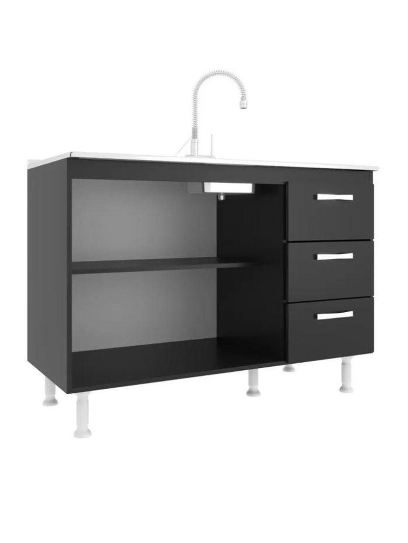 Balcão De Cozinha Sem Pia E Tampo 2 Portas 3 Gavetas Carolina - Black Black