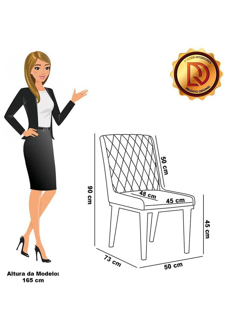 Cadeira Sala De Jantar Base Madeira Preto Kit 6 Sofia Linho D03 - D'rossi Cor Preto